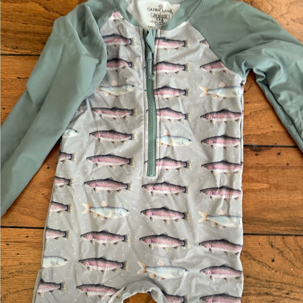 Caden Lane Fish Print Swimsuit with Green Accents